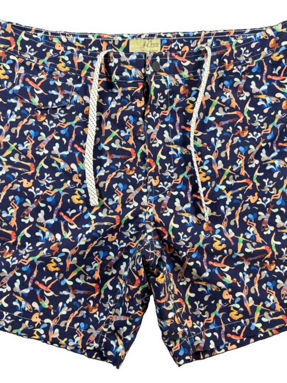 J.Crew Liberty Fabric Men’s Swim Trunks Navy Diver Print Size 35” Inseam 7”